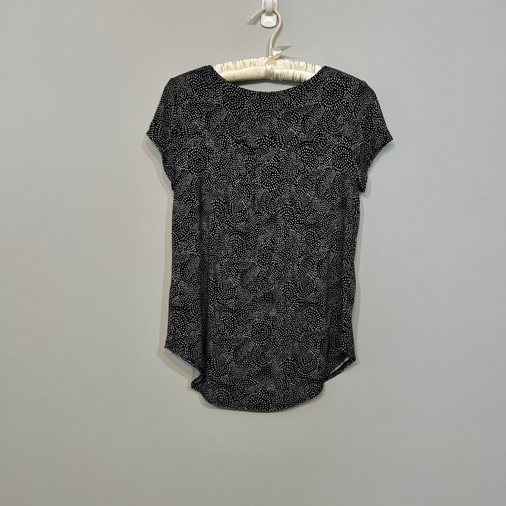 Alfani Cap Sleeve Top Female Size S Black White Swirl Dot Print Stretch Jersey